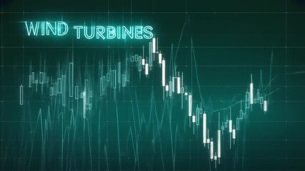 Futuristic digital representation of wind turbines with data visualization in the background - Powered by Adobe