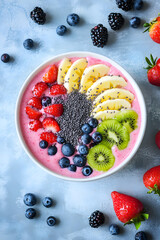 Colorful Bowl of Smoothie with Fruits and Berries - A Delicious and Nutritious Vegan Breakfast Option