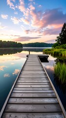 Fototapeta premium Calm lake sunrise pier