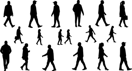 Fototapeta premium Walking people silhouettes collection of various men and women vector illustration 