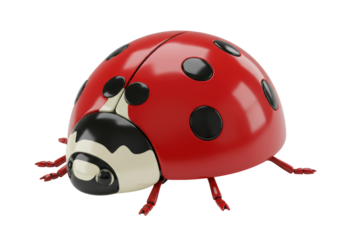 Isolated 3D rendering of a ladybug with red shell and black spots, cute insect creature