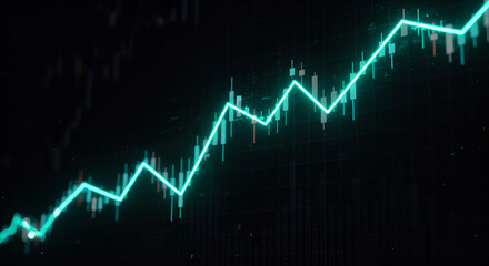 Naklejka premium Dynamic finance dashboards: rising charts, bars, and neon trend lines