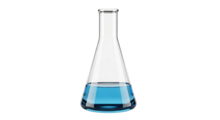 Isolated Erlenmeyer flask with blue liquid chemical compound in laboratory glassware