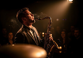 Saxophonist Playing in a Jazz Club