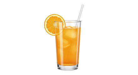Isolated orange drink with ice and slice as summer refreshment; no background