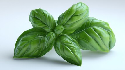 Fototapeta premium Vibrant green basil leaves clustered on a bright white surface
