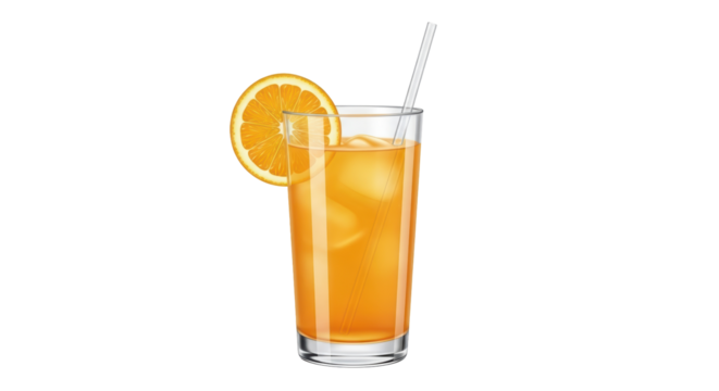 Isolated orange drink with ice and slice as summer refreshment; no background