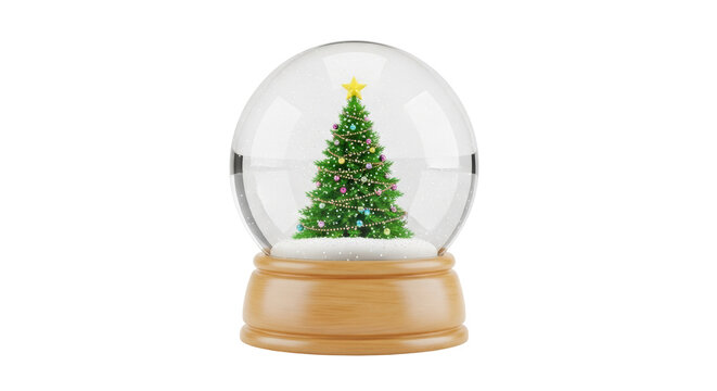 Isolated Christmas tree in snow globe on a wooden base, winter holiday season decoration - Powered by Adobe