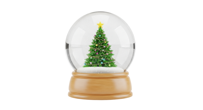 Isolated Christmas tree in snow globe on a wooden base, winter holiday season decoration - Powered by Adobe