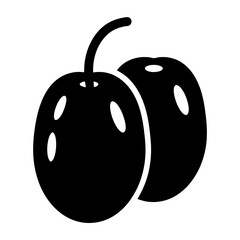 Two black cherries with stem and white reflection, minimalistic illustration