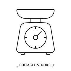 A kitchen scale icon in minimalist style with editable stroke. Measuring equipment, cooking tool, household device, domestic utility, modern technology, interior element, electronic machine
