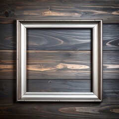 A polished silver picture frame sits elegantly against a dark wooden plank wall.