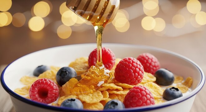Delicious Breakfast Cereal with Fresh Berries and Honey