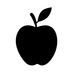 Simple apple fruit black silhouette with stem and leaf illustration