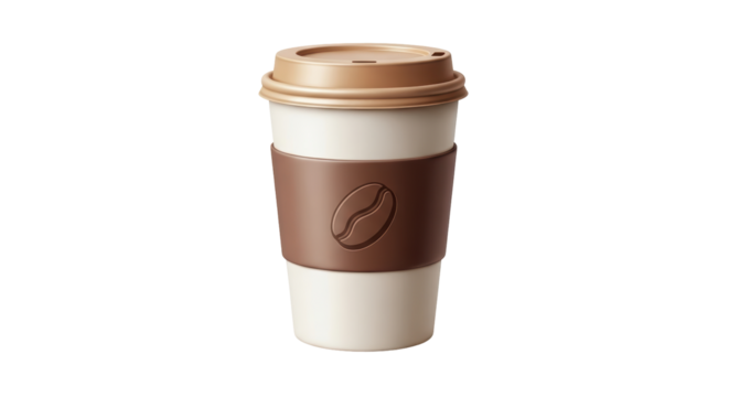 Isolated coffee cup with lid and sleeve for hot beverage to go, takeaway paper container