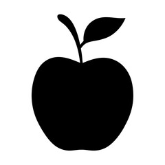 Simple Black Apple Silhouette with Stem and Leaf on White Background