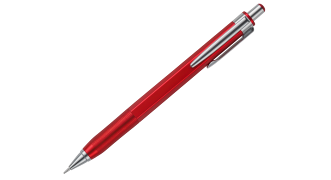Isolated Red Mechanical Pencil on Seamless Background, Writing or Sketching Tool, Metallic