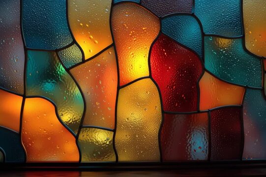 Abstract stained glass window with colorful geometric shapes. - Powered by Adobe