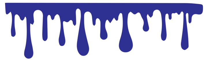 blue liquid paint dripping downward effect - melting drops border design isolated on white background.