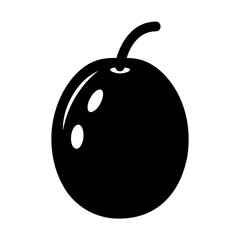 Simple black and white berry icon with stem and highlight details