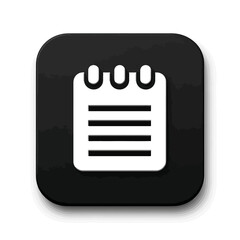 Minimalist white notebook or notepad icon with a clean, modern design on a dark square background, representing tasks, planning, and organization for digital interfaces and applications