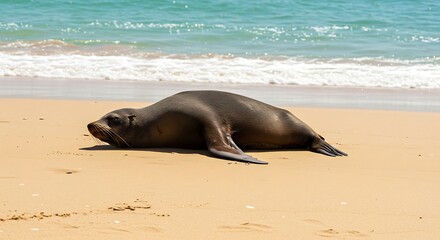 Sea Lion Resting on a Sandy Beach.