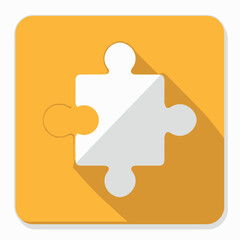 Modern white puzzle piece icon on a bright yellow background, representing connection, solutions, problem-solving, or a crucial game component in a clean, simple design