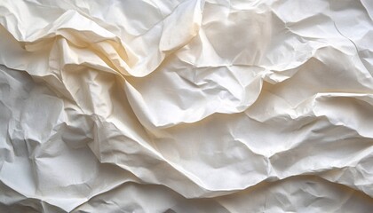 Obraz premium The image shows a close-up view of a crumpled piece of creamy white paper, showcasing its texture and folds.