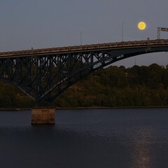 Moon Over Ross Island Bridge in Portland, Oregon