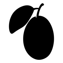 Simple vector image of a black plum with a leaf attached