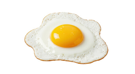 Isolated fried egg with shiny yolk and blistered edges, a tasty breakfast food item