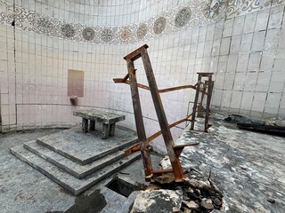 Altar in the burned-down church in 52399 Morschenich, North Rhine-Westphalia, Germany, on July 16,...