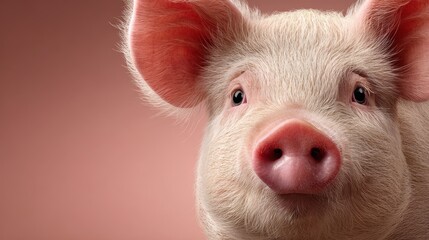 Cute piglet with friendly expression against a soft pink background in a bright, cheerful setting