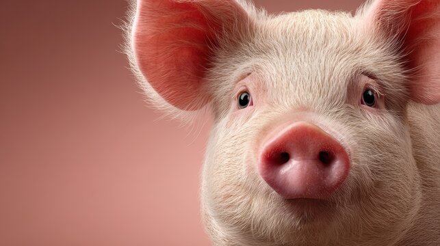 Cute piglet with friendly expression against a soft pink background in a bright, cheerful setting