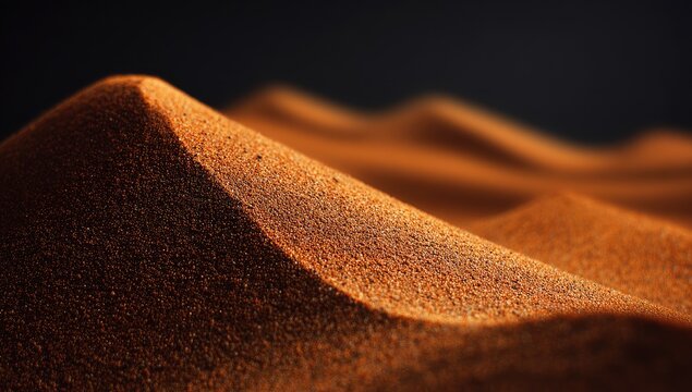 Close-up of textured, reddish-brown sand dunes.  Dark background