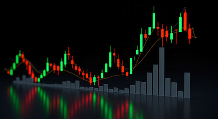 Dynamic finance dashboards: rising charts, bars, and neon trend lines
