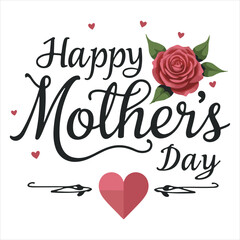 Happy Mothers Day Round Sticker Design,Elegant Mothers Day Typography with Rose,Mothers Day Calligraphy Greeting Illustration,Floral Mothers Day Vector Label Design,Classic Mothers Day Badge with Red 