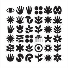 Abstract Black Silhouette Icon Set,Matisse Inspired Vector Shapes Collection,Modern Minimalist Abstract Icons Pack,Organic Silhouette Symbols in Vector,Hand Drawn Abstract Elements Bundle