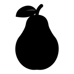 Solid black pear silhouette with stem and leaf for graphic design