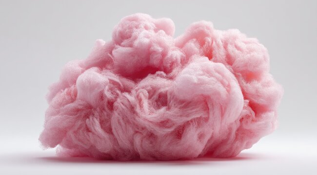 A fluffy pink cloud of cotton candy, isolated against a neutral background.  Its delicate texture and soft, pastel hue create a sweet and airy visual