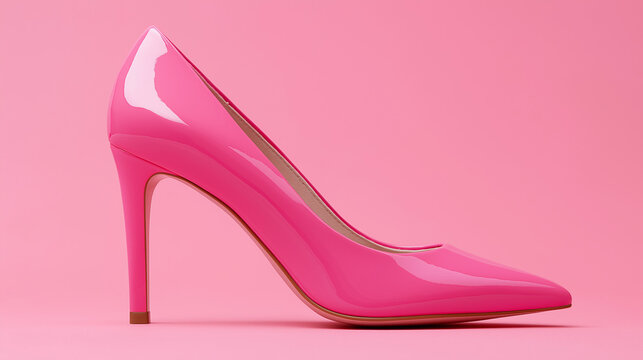 Pink high heel shoe on pink background