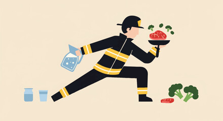Firefighter's daily diet and wellness routine for strength and endurance, an illustration of healthy living and nutrition