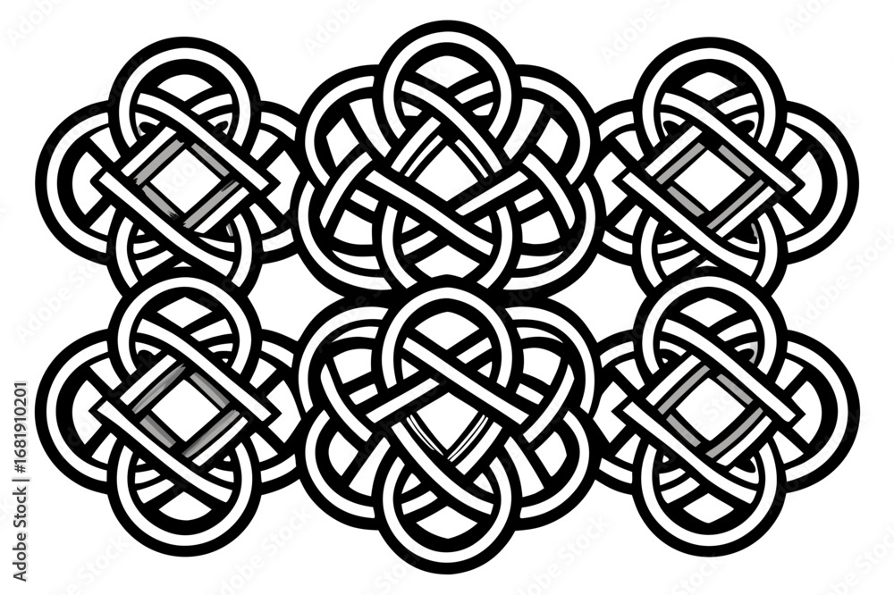 Poster intricate celtic knot pattern with repeating interlocking loops and diamond shapes silhouette isolat
