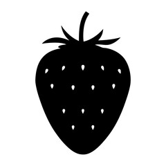 Bold Silhouette of a Juicy Strawberry with Seeds and Stem Illustration
