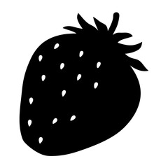 Bold Strawberry Silhouette with Visible Seeds and Stem, Representing Summer Fruit