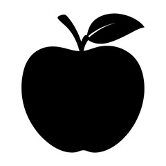 Solid black vector apple icon illustration with leaf and stem design