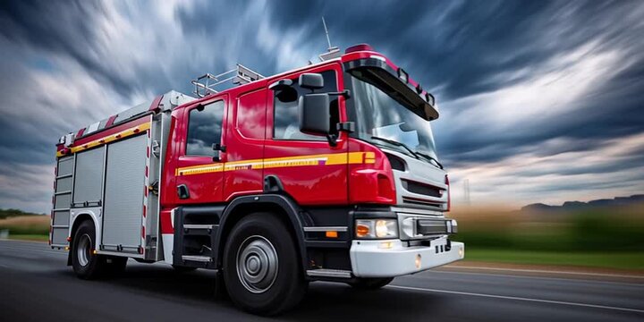 Fire truck is driving down the street - emergency services and city servicemen ready to be first responders during a crisis