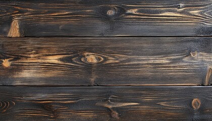 The image shows three horizontal dark brown wooden planks with visible wood grain and knots.