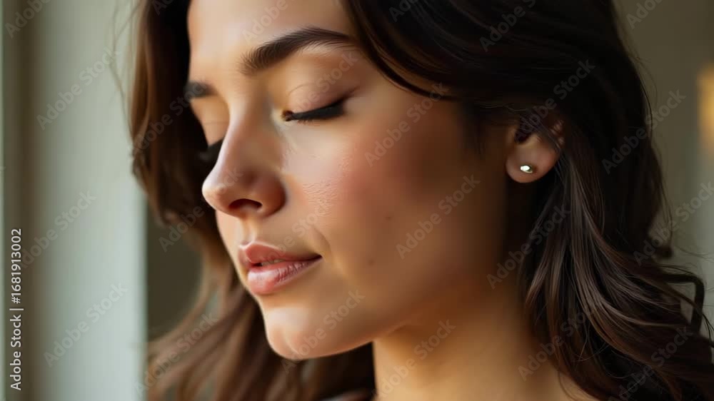 Poster photorealistic portrait featuring a head turn with natural light and subtle shadows creating a dynam