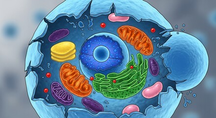 Cell Organelles, Scientific Diagram, Lab Environment, Educational Graphics, Close-Up View